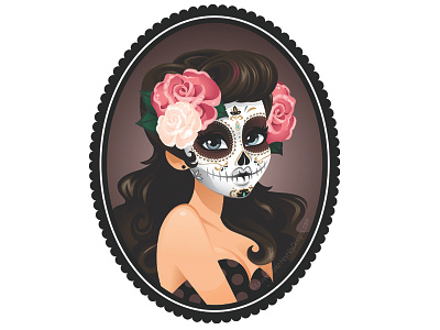 Sugar Skull cameo girl pin up roses suger skull woman