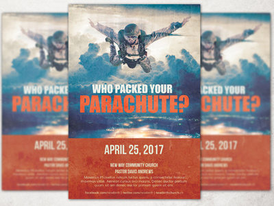 Who Packed Your Parachute Church Flyer Template faith layered loswl marketing photoshop series sermon sunset test trials trust walk with god