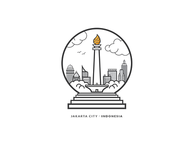 Jakarta City - Indonesia Badge badge building city icon illustration indonesia jakarta line monas stroke vector