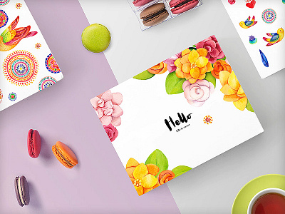 Life Is Sweet By Sonice branding card clip art ethnic feather floral food macarons nature packaging patterns watercolor