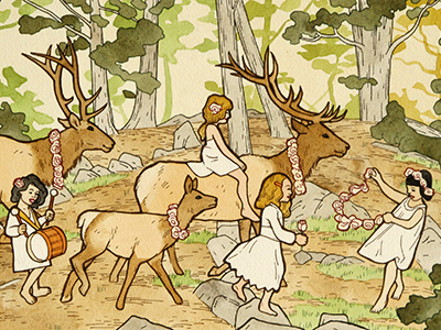 Elk Parade children drawing elk illustration landscape nature painting