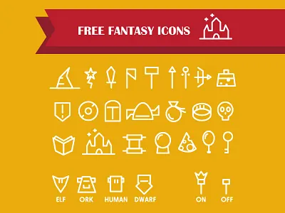 Free Fantasy Icons adventure axe bow fantasy flat free icons rpg shield sword simple vector