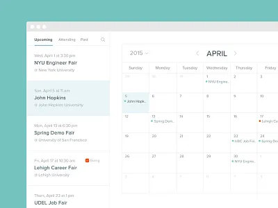 Calendar of Events app calendar clean events flat list minimilist month recruiters simple ui ux