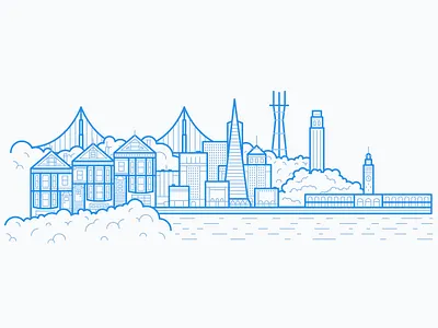 San Francisco Skyline city coit tower golden gate bridge illustration line art painted ladies san francisco sf skyline sutro tower transamerica