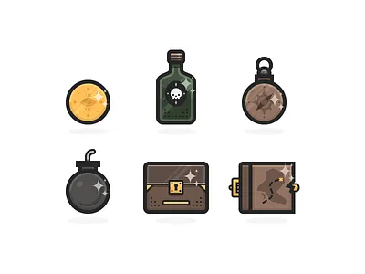Some more icons bomb bottle chest coin compass flat icon map pirate roseko rum treasure