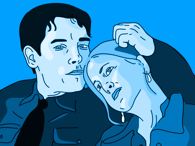 Paul and Jen blue illustration jennifer aniston paul rudd