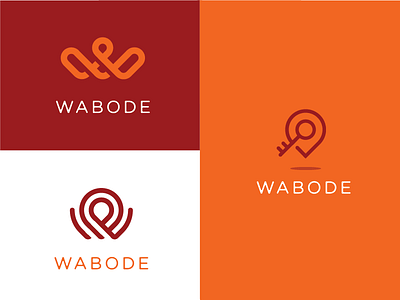 Wabode abstract branding crown identity key logo magnifying glass mark pin real estate symbol w