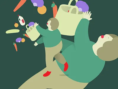 The Juggler branding design face falling food grocery hands icon identity illustrations logo people