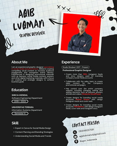 CREATIVE CV - AQIB LUQMANUL HAKIM creative curiculum vitae cv graphic design