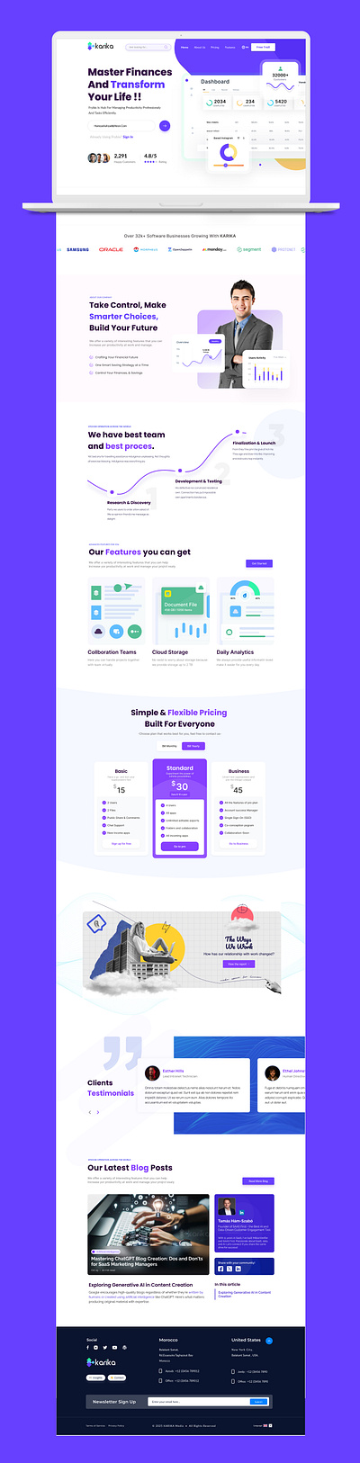 Karika dashboard landing page design app uiux application design clean ui design dark design e commerce figma landing page product saas website sass dashboard ui uiux ux web web design website website design