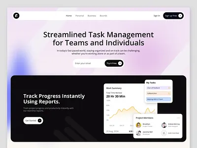 Task Management SaaS Landing Page b2b chatbot employees management project management saas saas landing page saas website task task management team management time management time management tools time tracking web3