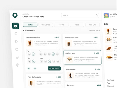 Aromate - Coffee Shop cafe coffee coffee shop point of sales system pos ui