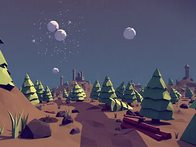 Low Poly Forest Landscape 3d art blender castle forest landscape low poly medieval rain tree
