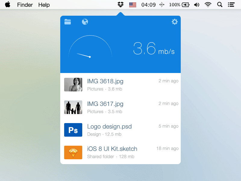 GIF - Dropbox Menu Bar animation dropbox flat gif mac menubar ui upload ux yosemite