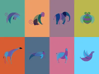 My Core Animals animals bee bird cat dog elephant flat geometric giraffe llama monkey