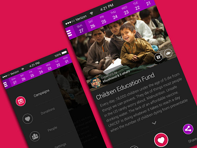 Donations Calendar calendar interface mobile swipe ui