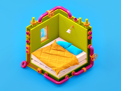 Slice of Life 3d bed c4d illustration isometric room