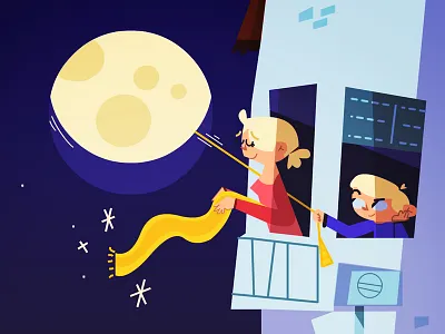 Turning on the moon family flash moon sketch