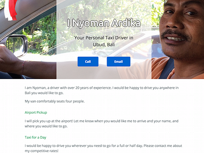 I Nyoman Taxi Driver's Website background image minimal transparent website