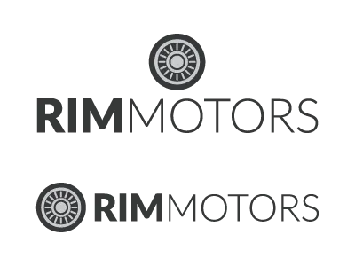 Rim Motors car garage grey lato logo mark motor rim type typography wheel word