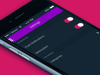 Settings dark flat grey minimal mobile pink settings simple ui ux