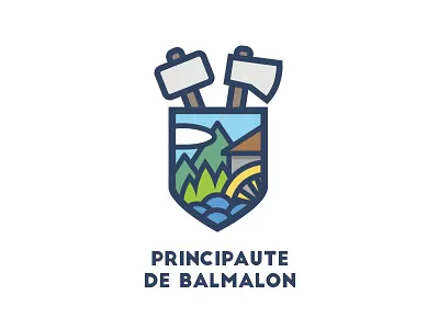 Balmalon coat of arms 2 arms axe coat hammer logo mill mountain vecto water