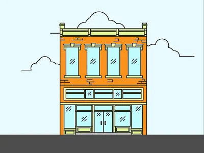 Atelier Design & Print + Craft Coffee Parlor building city flat illustration simple