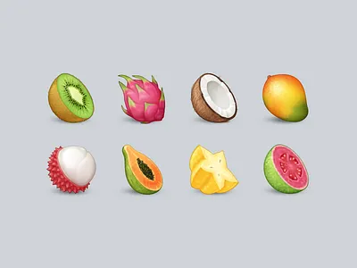 Tropical Fruit Emoji coconut dragon fruit emoji food fruit guava icon kiwi lychee mango papaya starfruit