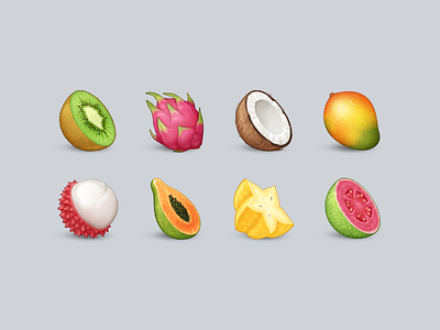 Tropical Fruit Emoji coconut dragon fruit emoji food fruit guava icon kiwi lychee mango papaya starfruit