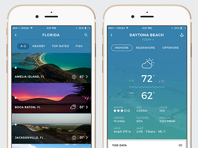 Pro Angler Locations app blue boat fish fishing florida iphone list sea ui weather