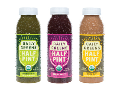 Half Pint daily greens gold lunchbox half pint juice karl hebert packaging