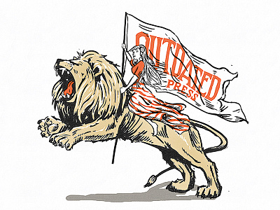 OUTDATED PRESS flag illustration lion