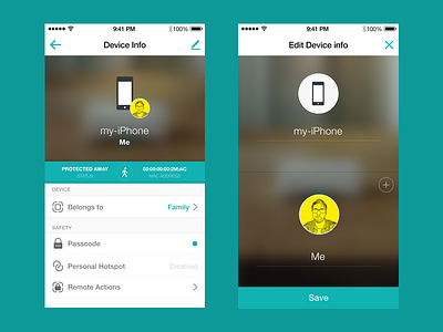 Device Info Edit app card design device interface ios mobile profile protection ui user