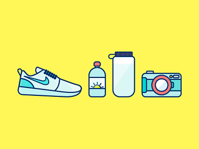 summer kit camera flat illustrator nike roshe spf summer sun vector water