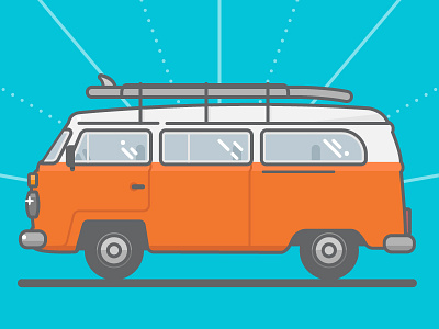 Beach Day illustration line art surfboard surfing van vw