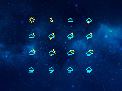 Weather icons blue cloud flat icon light line moon rain snow sun weather yellow