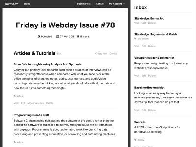 kurato.fm issue editor editor flat newsletter ui webdesign