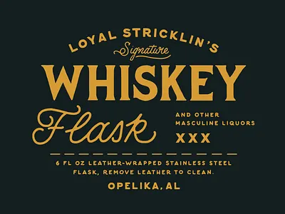 Loyal Stricklin Whiskey Flask adventure alabama flask folk liquor lockup loyal stricklin outdoors script serif vintage whiskey