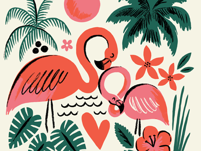 Flamingos bird flamingo florida flower illustration leaves palm tree sun tropical