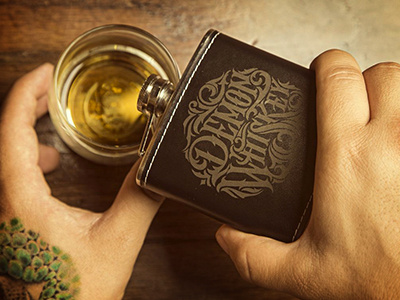 Hipflask demo hedbanger hipflask lettering whiskey