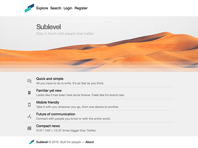 Sublevel dribbble dune facebook fb landing landing page sand social network splash sublevel twitter