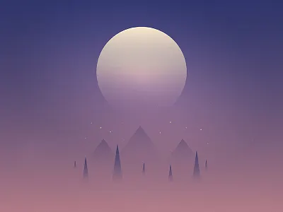 Night illustration josh warren moon mountains nature night sky stars trees vector