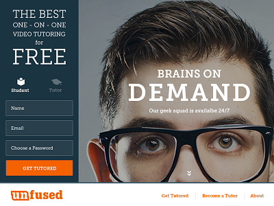 Unfused education form header hero sign up tutoring unfused video website