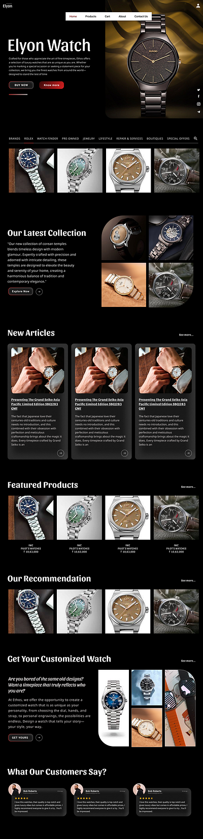 Elyon | Modern Watch Brand Website UI figma glassmorphism modern ui neon effect product design ui uiux watch brand watch website web design website design