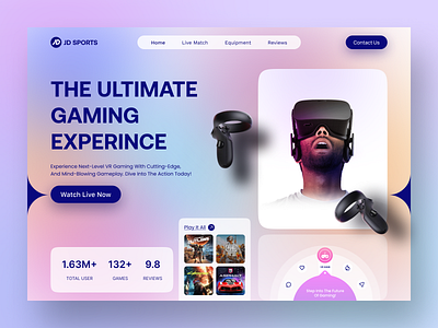 Oculus VR Gaming Website 3ddesign esports fitness futuristicui gamedesign gamers gamingui gradientdesign landingpage metaverse modernui neomorphism oculus sports sports monitoring uiux vrexperience vrgaming websitedesign yoga