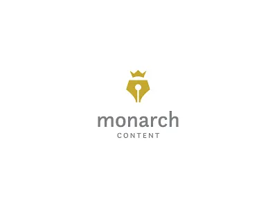 Monarch Content branding content crown king logo monarch negative space pen person staff writing