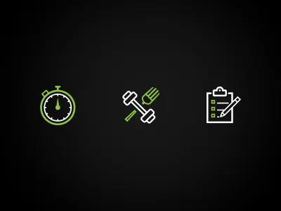 Fitness Icons check list dumbbell fitness flat fork icons lines timer