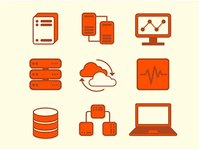 Network Icons cloud computer connect data drives icon laptop network sever vector