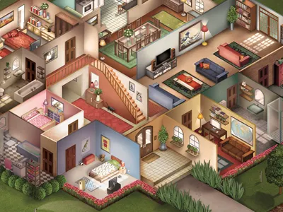 Altech architecture digital painting floor plan home house illustration interior isometric painting texture vector windows