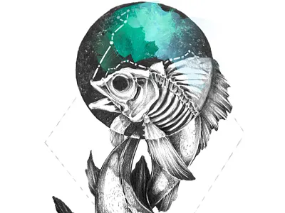 Pisces constellation drawing fish horoscope illustration pisces skull